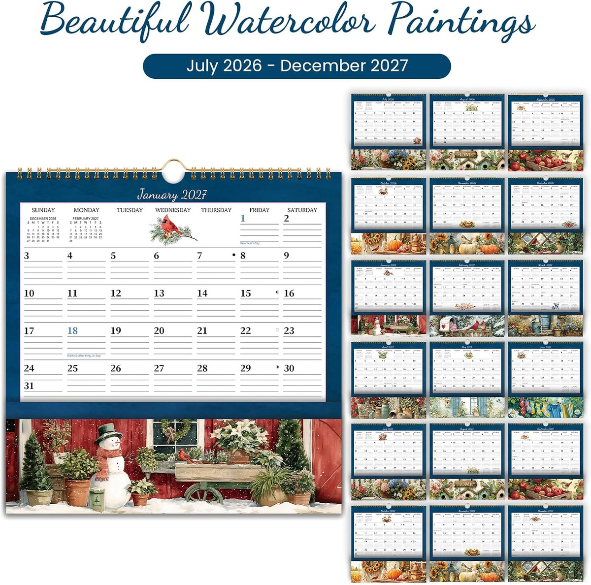 Calendar 2026-2027 - Sep. 2026 to Dec. 2027, Wall Calendar with Pocket