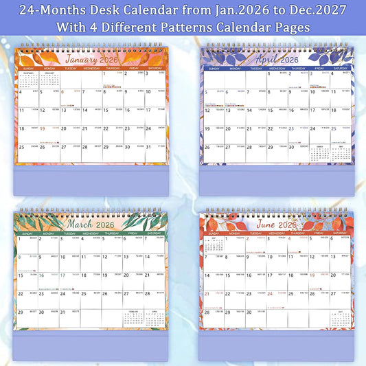 ZEEYUAN Desk Calendar 2026-2027 [Full 2-Years] Small Monthly Desktop Standing Up Flip Calendar 24-Month (Jan.2026- Dec.2027) Cute Office Desk Calendars with Planner for Work Home, 10x8.3inch/ Purple