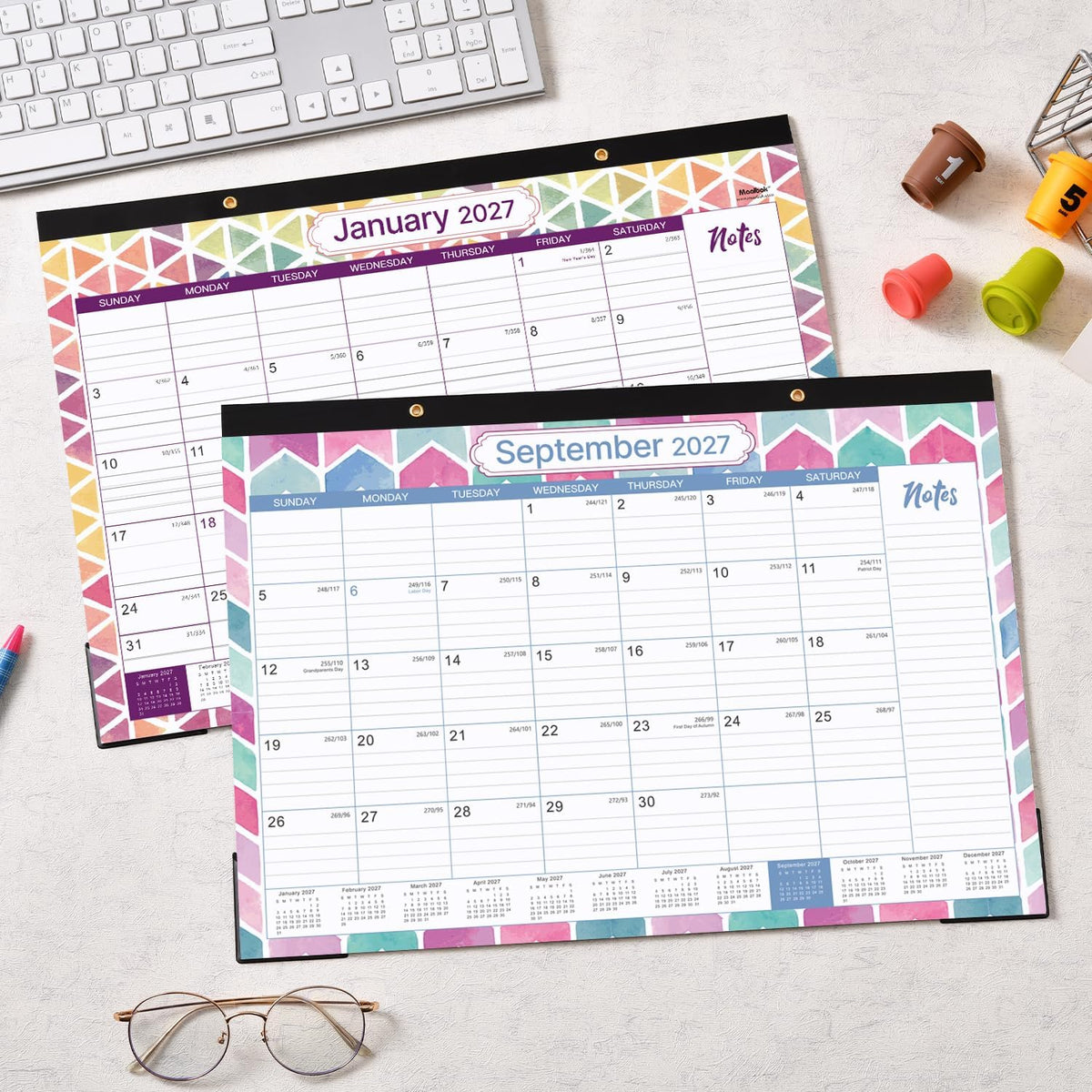 2027 Desk Calendar - Jan 2027 to Dec 2027 - Large Desk Calendar 2027, 17" x 12", Large Ruled Blocks, to-do List & Notes, Corner Protectors, Office Supplies Calendar for Planning