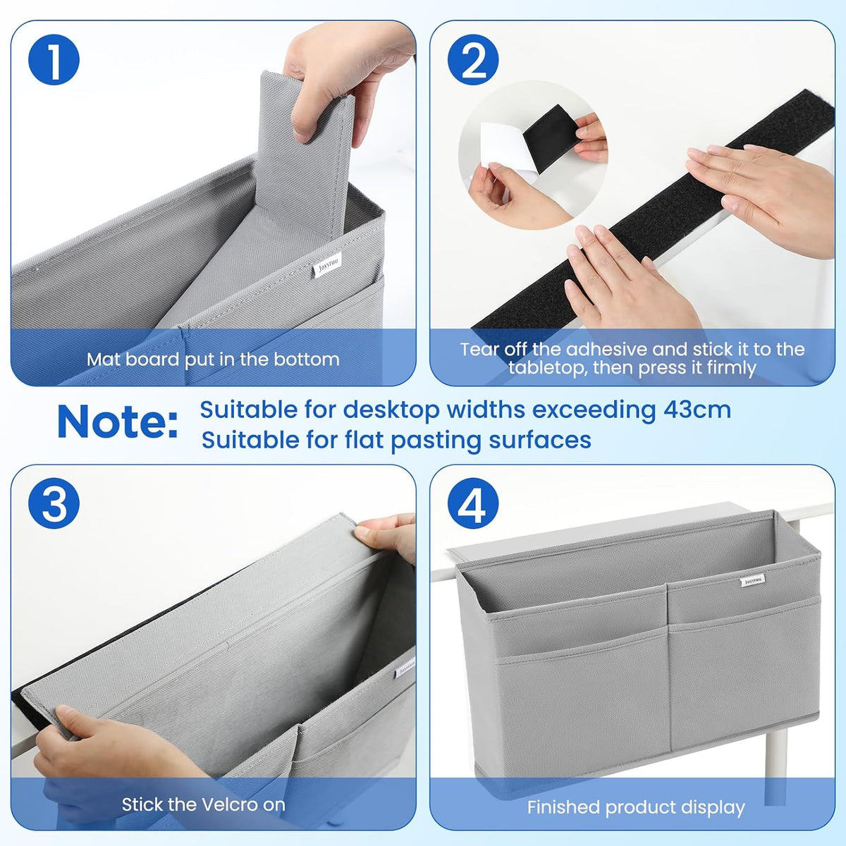 Desk Side Hanging Organizer, Adhesive Storage Bag with Pockets for Magazine Ipad Notebook, for End Tables Home Office Desks Computer Workstations Dressing Table, Grey