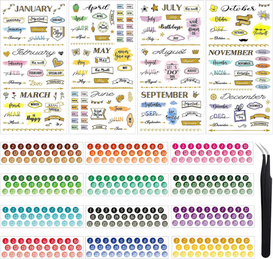 Eersida 16 Sheets Calendar Date Number Stickers for Planners Calendar Tabs