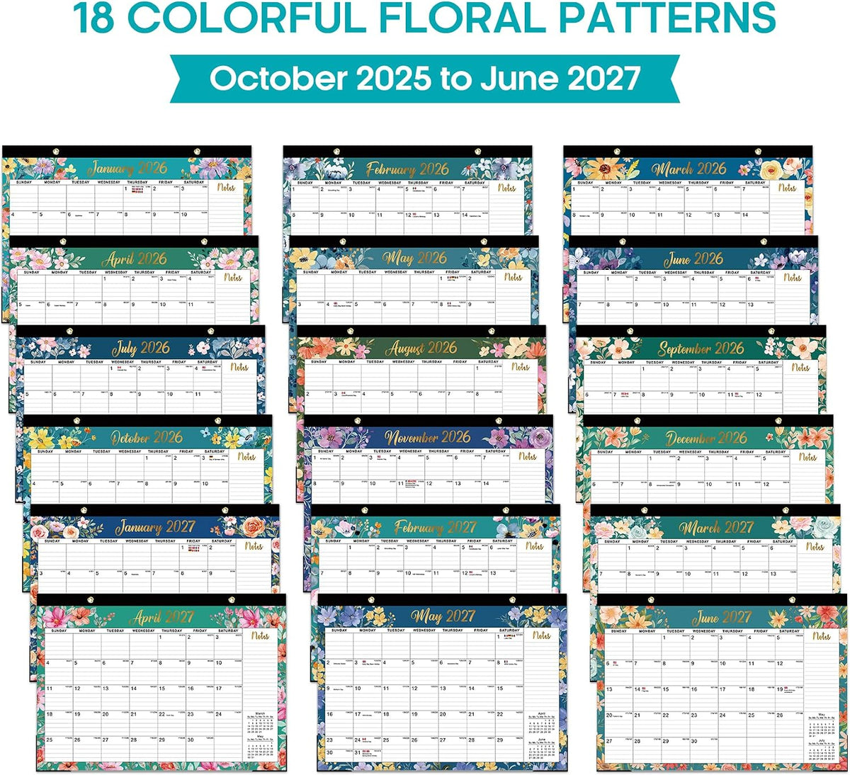Taja Desk Calendar 2025-2026, Runs from Oct 2025 - Jun 2027, 17" x 12"