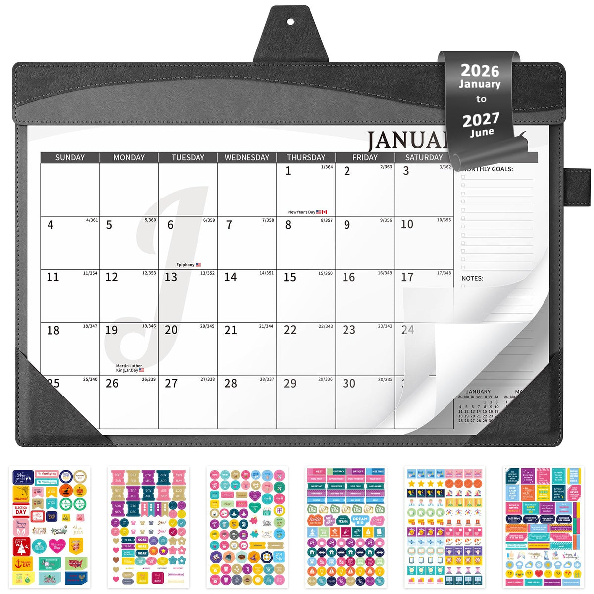 Ospelelf Desk Calendar 2026-2027 with Storage Pocket Protective Cover Large 12"x17" Leather Monthly Wall Planner Pad 18 Months January 2026 - June 2027 Pink