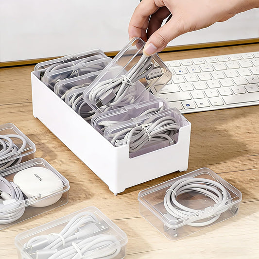 Storage Box Cable Organizer with 7 Wire Boxes, Desktop Cable Box with Lid, Power Cord Organizer for Office,Home Accessories Storage Stationery Supplies