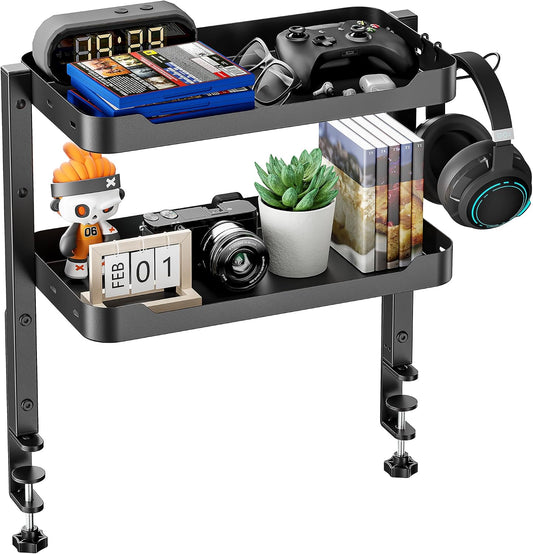 ARES WING 2-Tier 16 inch Clamp On Desk Shelf, Above or Under Desk Storage