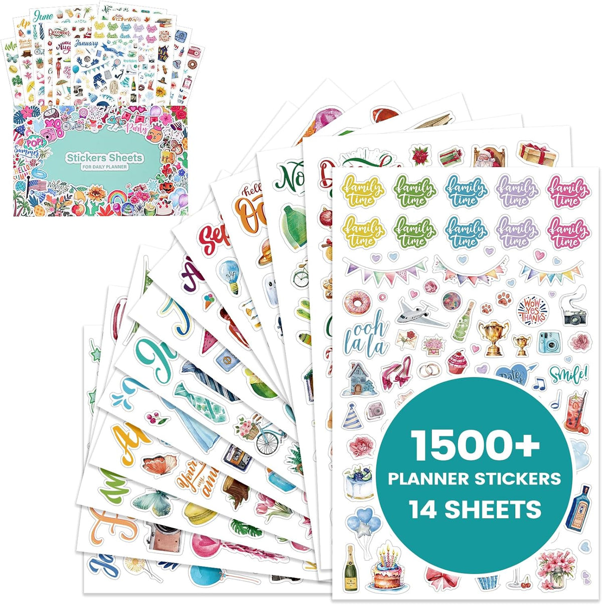 Planner Stickers - Calendar Stickers, 14 Sheets, 1500+ Sticker Per Pack