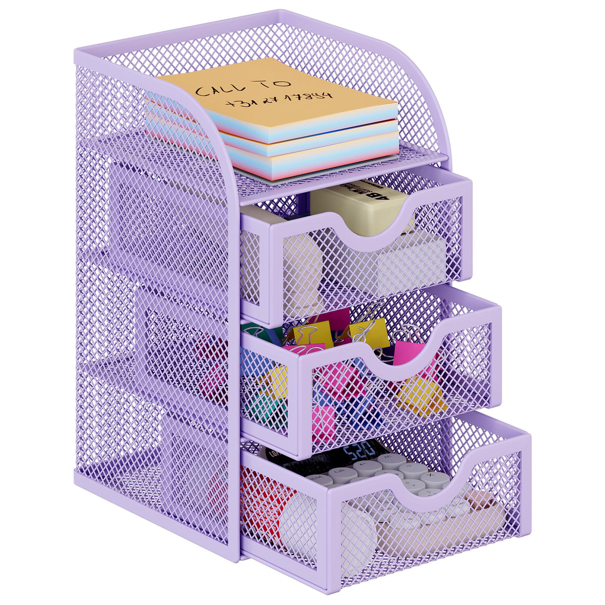 EasyPAG Mesh Desk Organizer with 3 Drawer Office Desktop Organizers and Accessories Stationery Caddy for Office, Home, Students, Black
