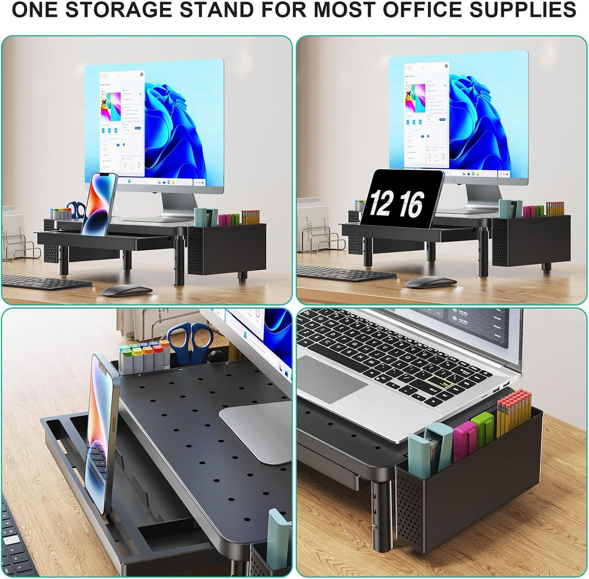 WALI Computer Monitor Stand with Storage and Pen Holder