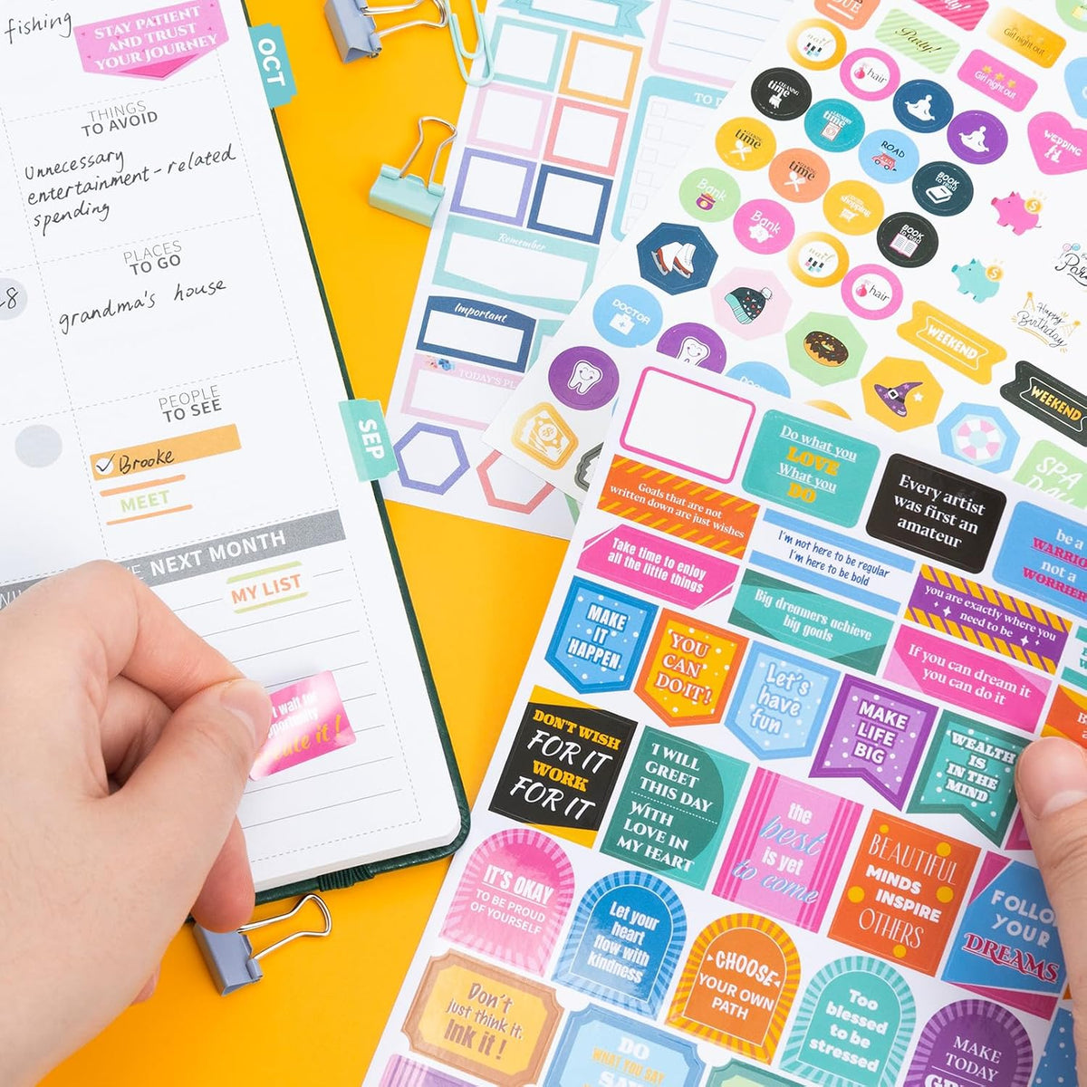 Ospelelf Planner Stickers, 18 Sheets Monthly Calendar Sticker Pack, Inspirational Motivational Quotes Festivals Label Sticker, for Decorating Organizers Scrapbooks Laptops Cups