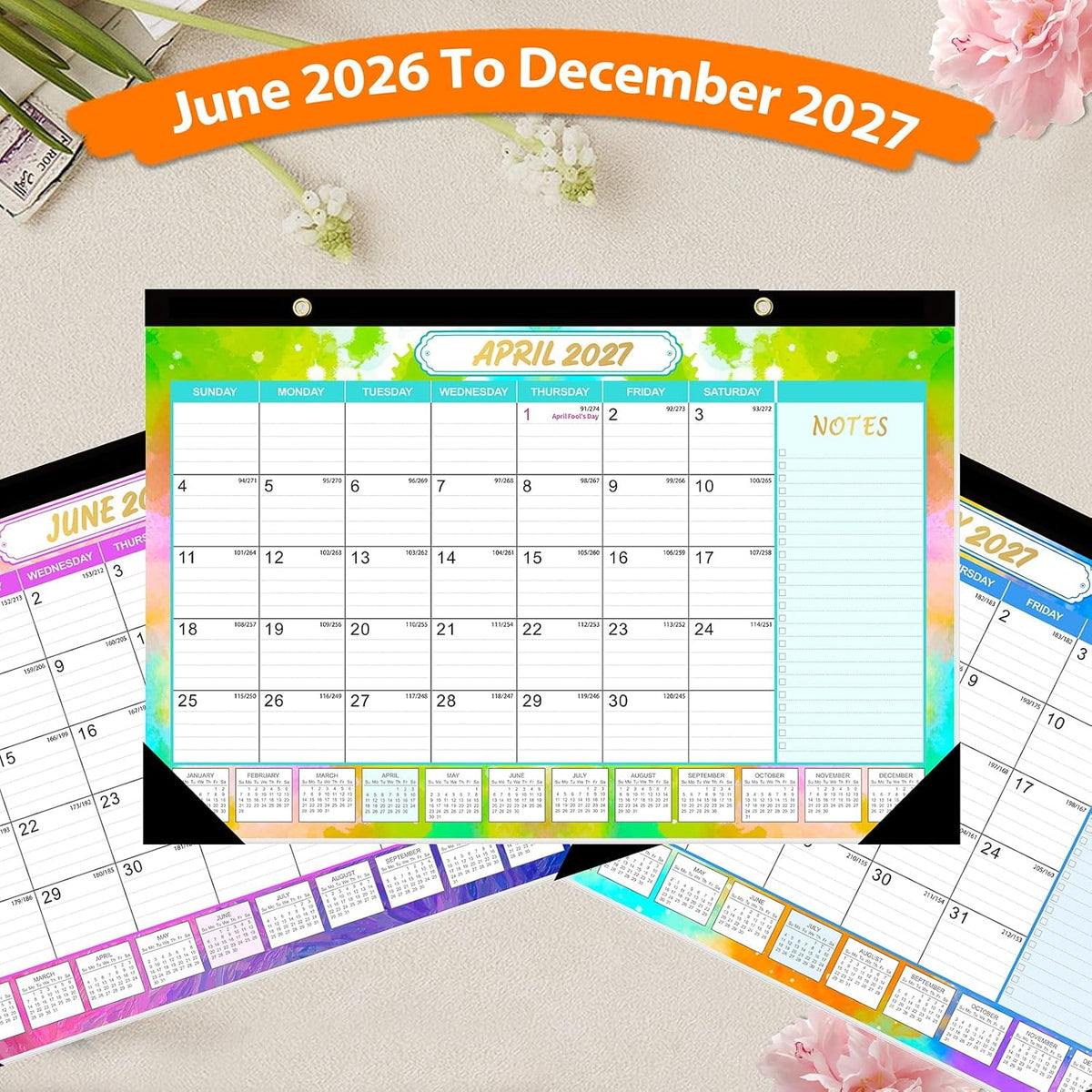 GuassLee Desk Calendar 2026-2027, Jun 2026-Dec 2027, 17"x11.5"