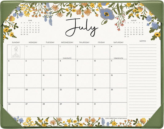 Desk Calendar 2026 with Desktop Mat, Cabbrix Desk Pad Calendar 15 x 12 Inch Runs From July 2026 to December 2027, Floral Design Calendar 2026 for Home School and Office (Green)