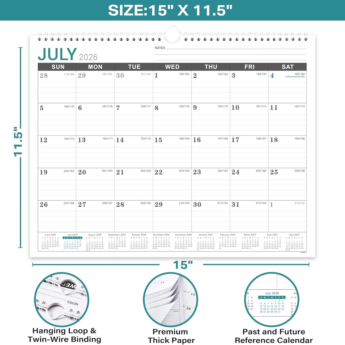 2026-2027 Wall Calendar - Sep. 2026 to Dec. 2027, 11.5"x14.75"