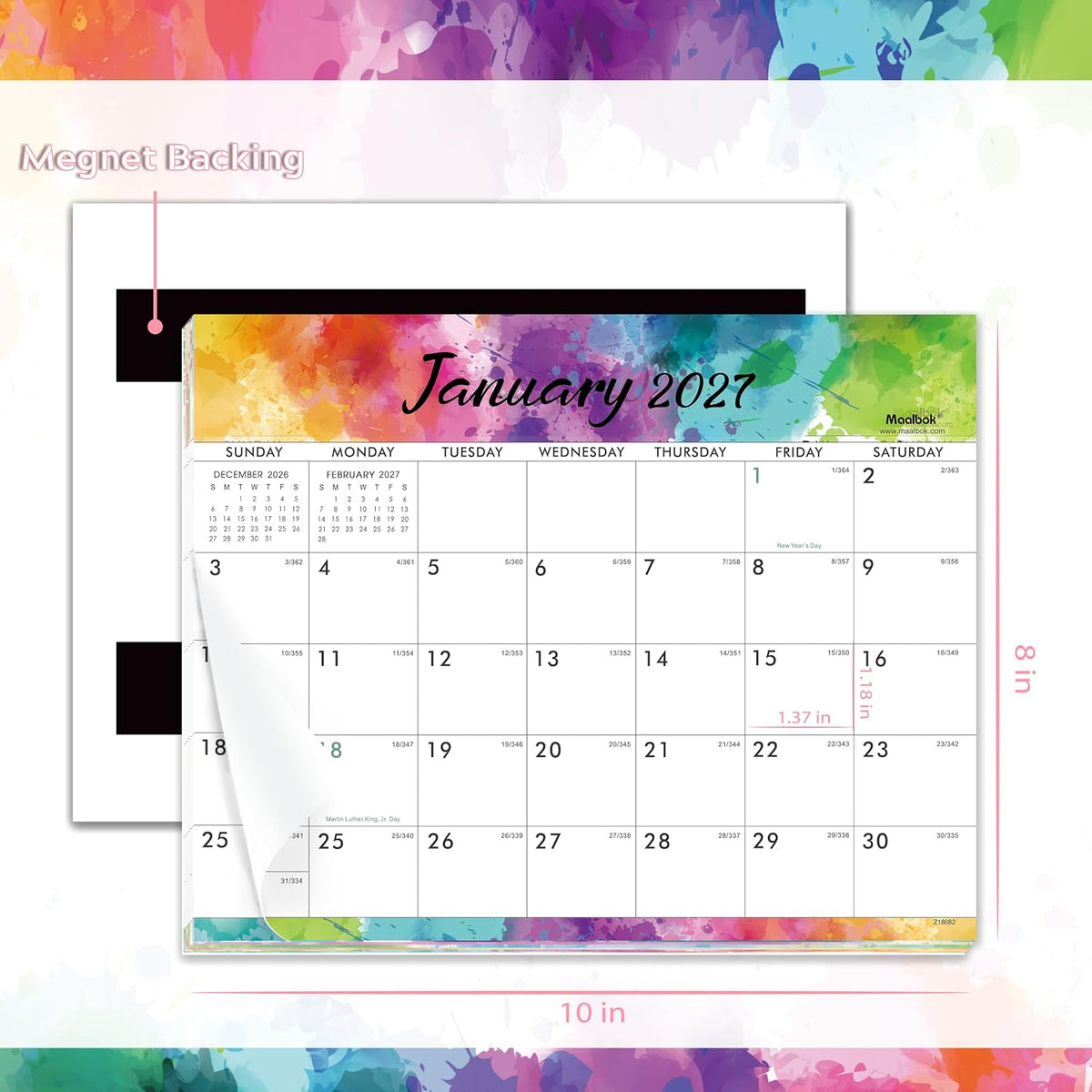 Magnetic Calendar 2027 for Fridge, 12 Months Calendar Jan.2027-Dec.2027