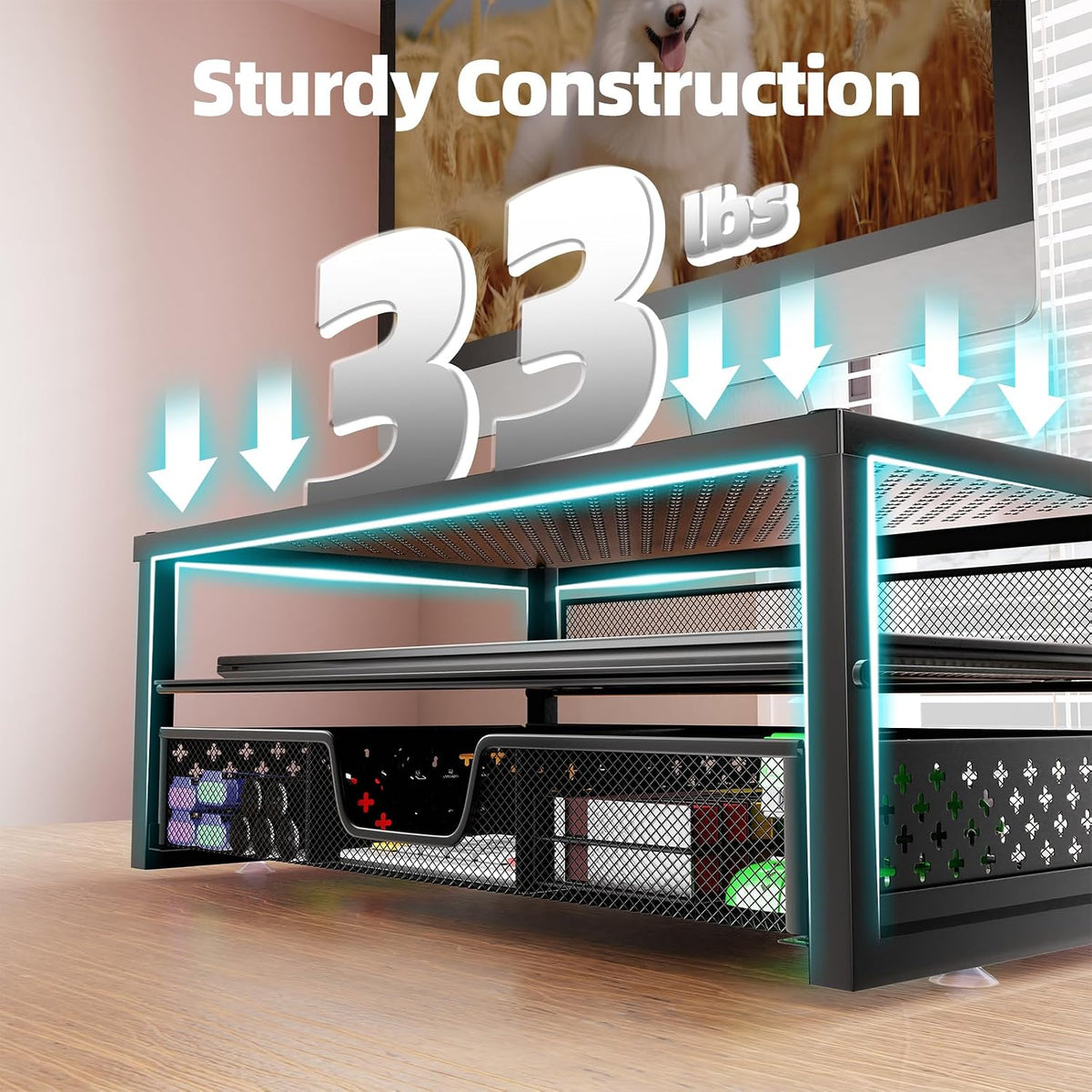 Simple Trending Monitor Stand Riser with Drawer, Laptop Stand for Desk