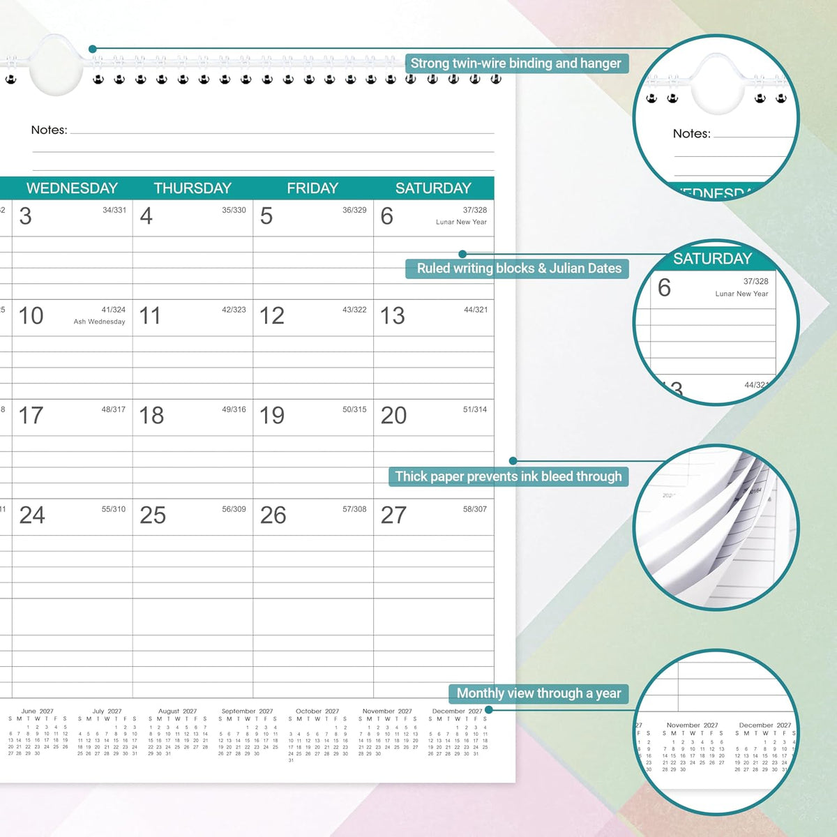 2026-2027 Wall Calendar 18 Months, 14.68"x11.53" Desk/Wall Monthly Calendar