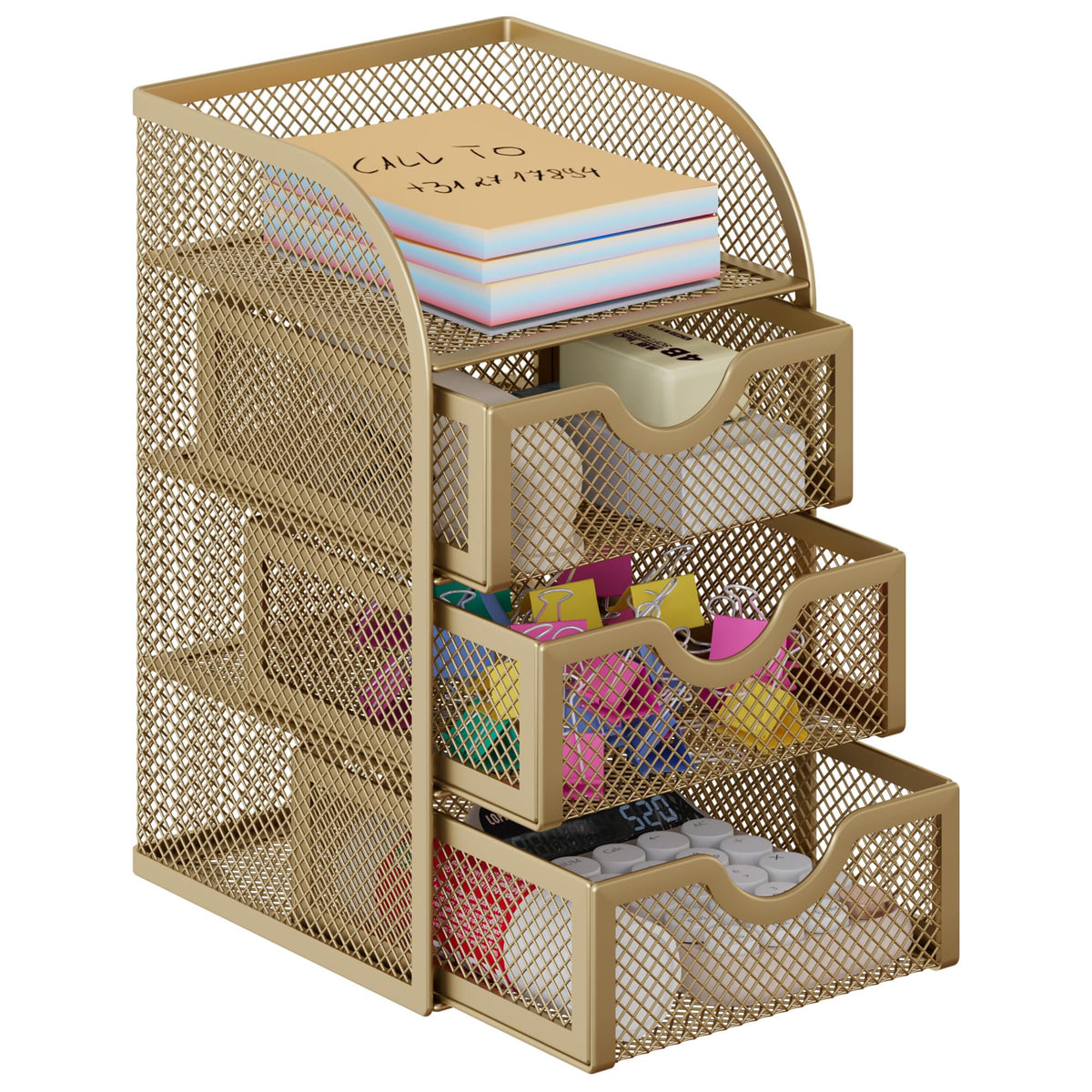 EasyPAG Mesh Desk Organizer with 3 Drawer Office Desktop Organizers and Accessories Stationery Caddy for Office, Home, Students, Black