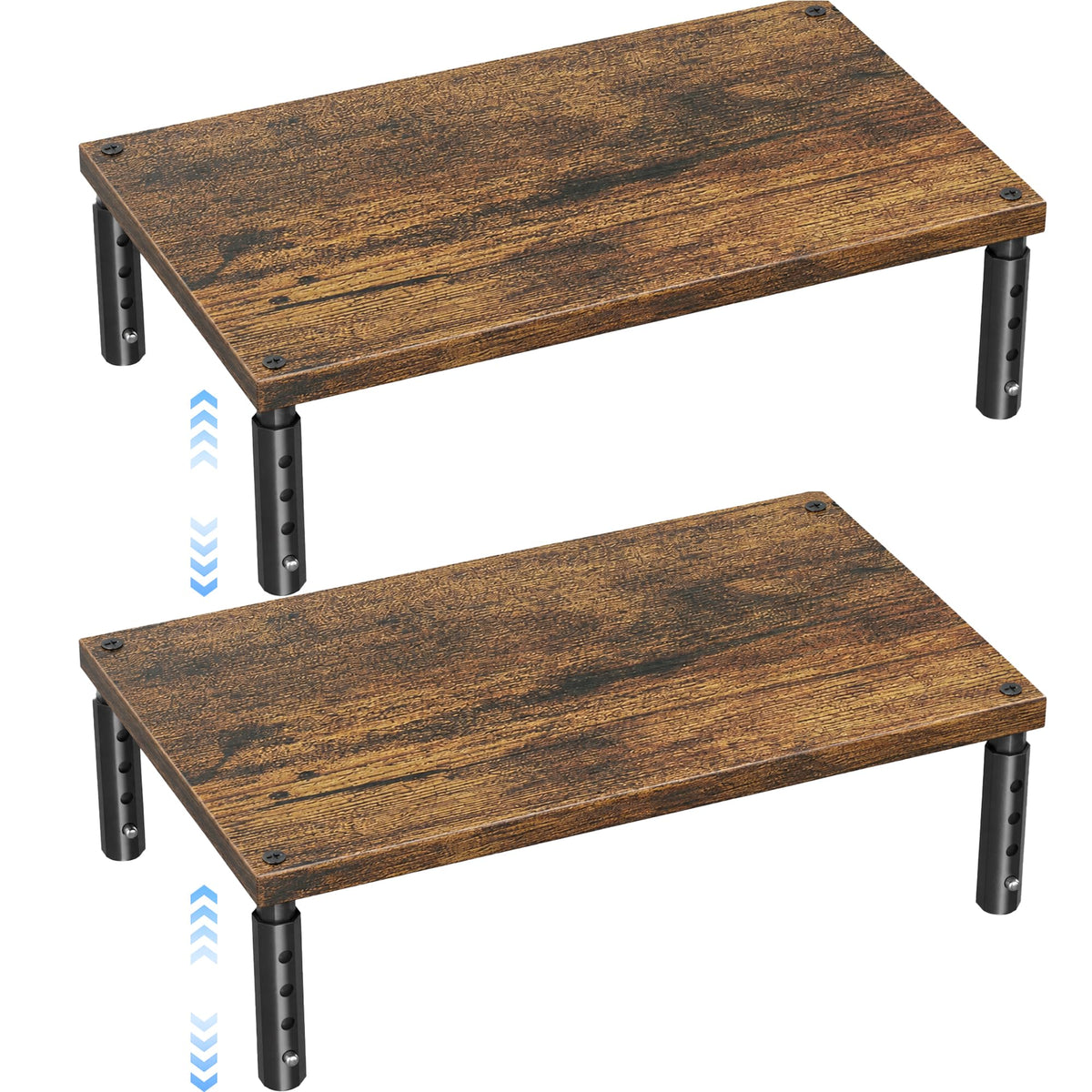 OPNICE Adjustable Monitor Stand Riser for Desk, Wood Computer & Laptop Stand, Desk Organizers and Accessories, Office Desk Accessories & Workspace Organizer for Home Office Supplies, Black 2-Pack