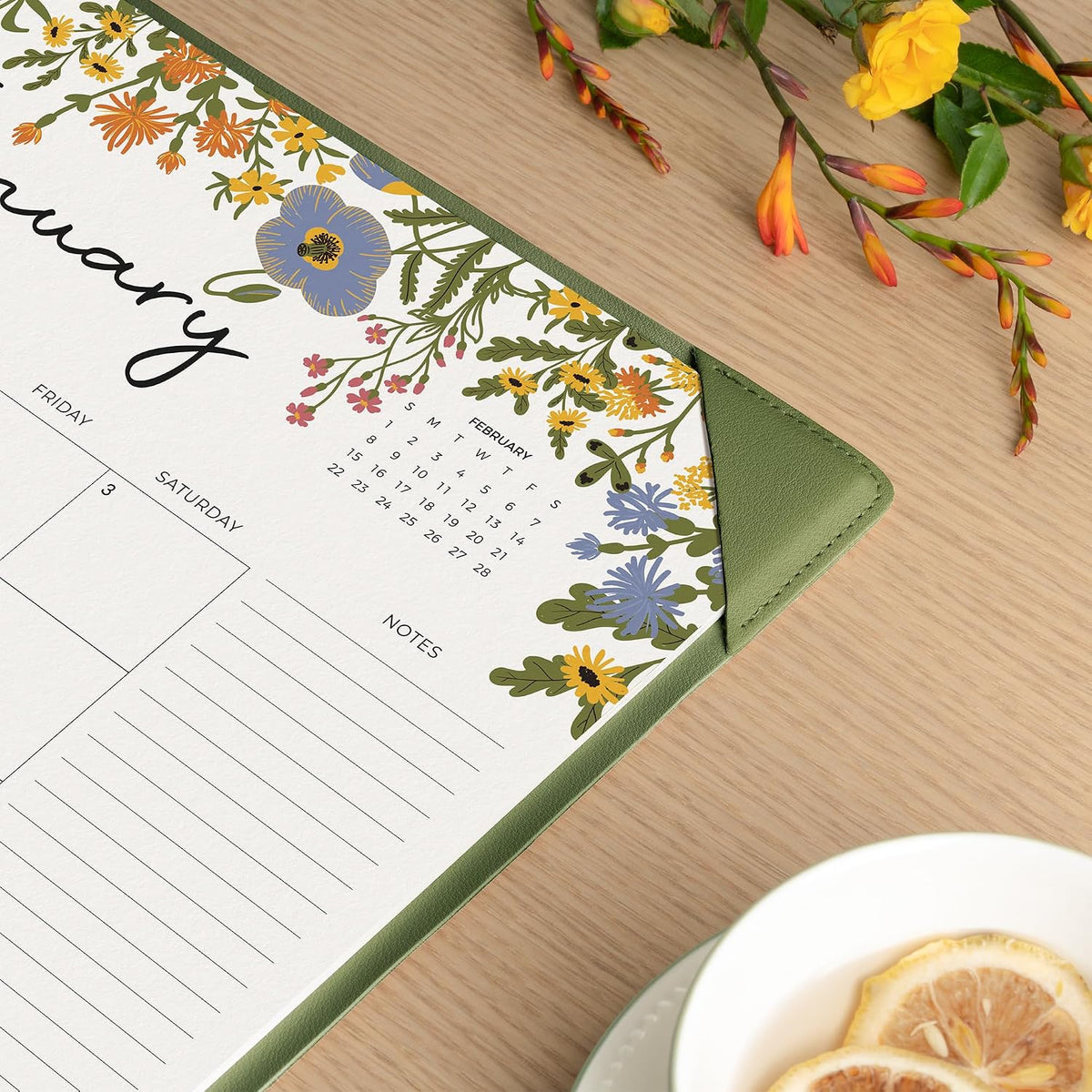 Desk Calendar 2026 with Desktop Mat, Cabbrix Desk Pad Calendar 15 x 12 Inch Runs From July 2026 to December 2027, Floral Design Calendar 2026 for Home School and Office (Green)