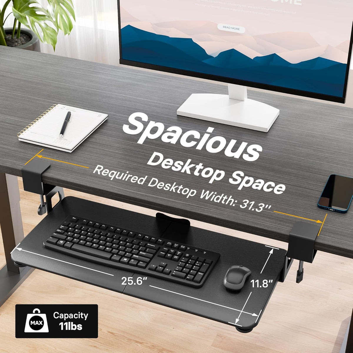 BONTEC Under Desk Keyboard Tray, Pull-Out Keyboard & Mouse Platform