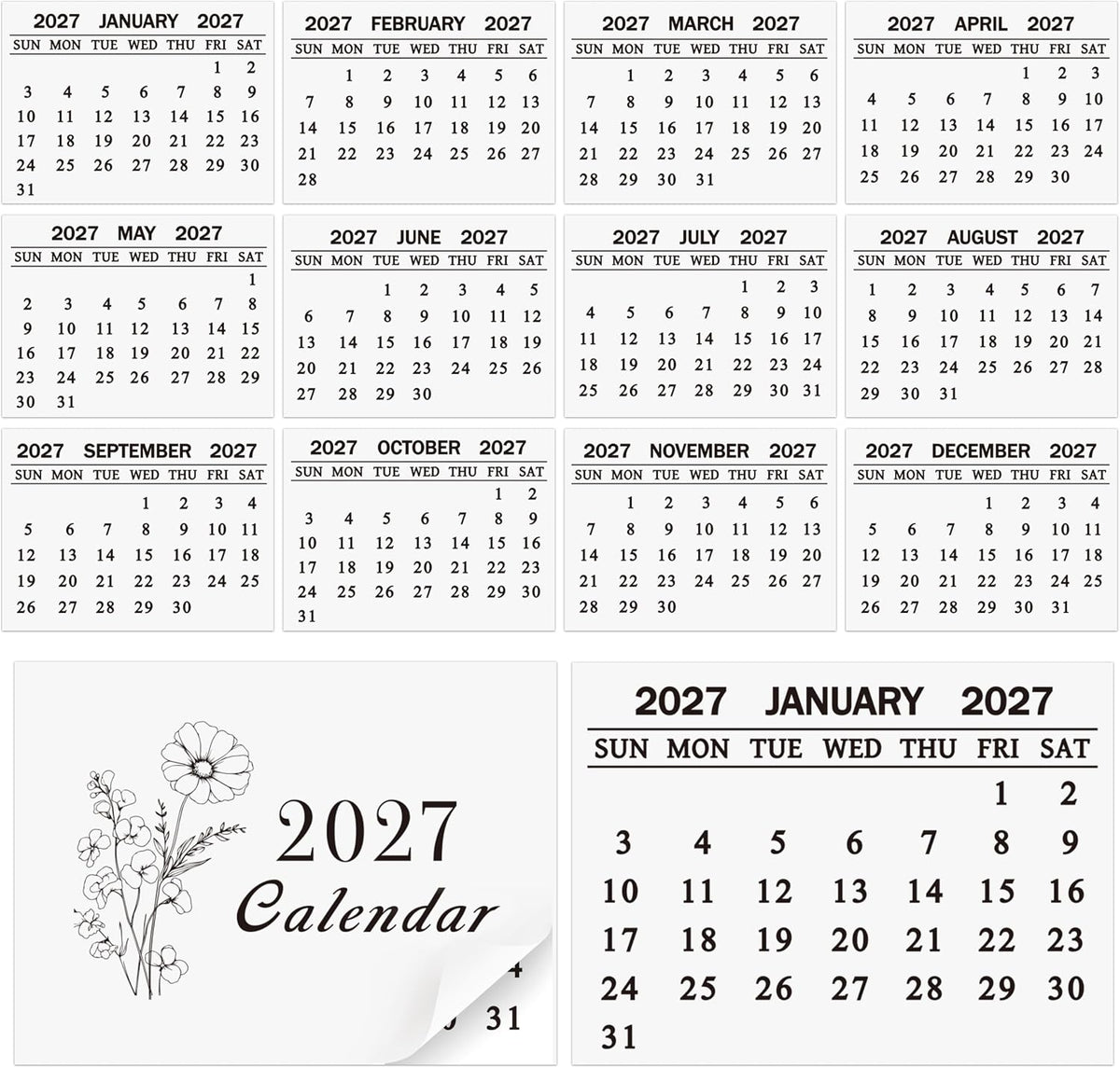 Yopyame Mini Calendar 2027 Bulk - 24 Pack 2.2" x 3" 12 Monthly Tear off Mini Academic Year Calendar, January to December 2027, Tear off Calendars for Scrapbook Crafts Manual Project Friend Home Office