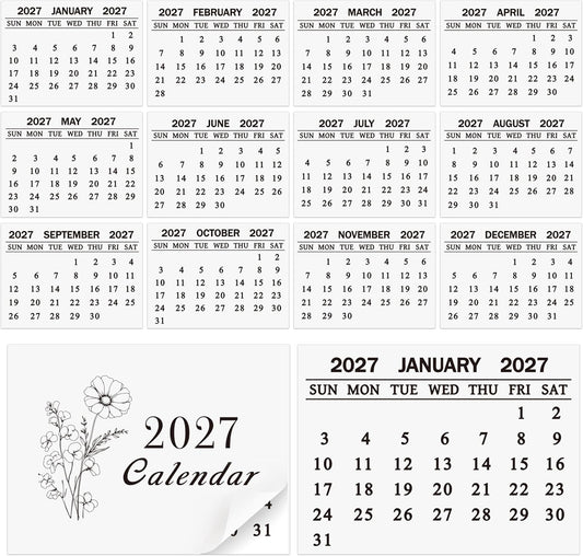 Yopyame Mini Calendar 2027 Bulk - 24 Pack 2.2" x 3" 12 Monthly Tear off Mini Academic Year Calendar, January to December 2027, Tear off Calendars for Scrapbook Crafts Manual Project Friend Home Office