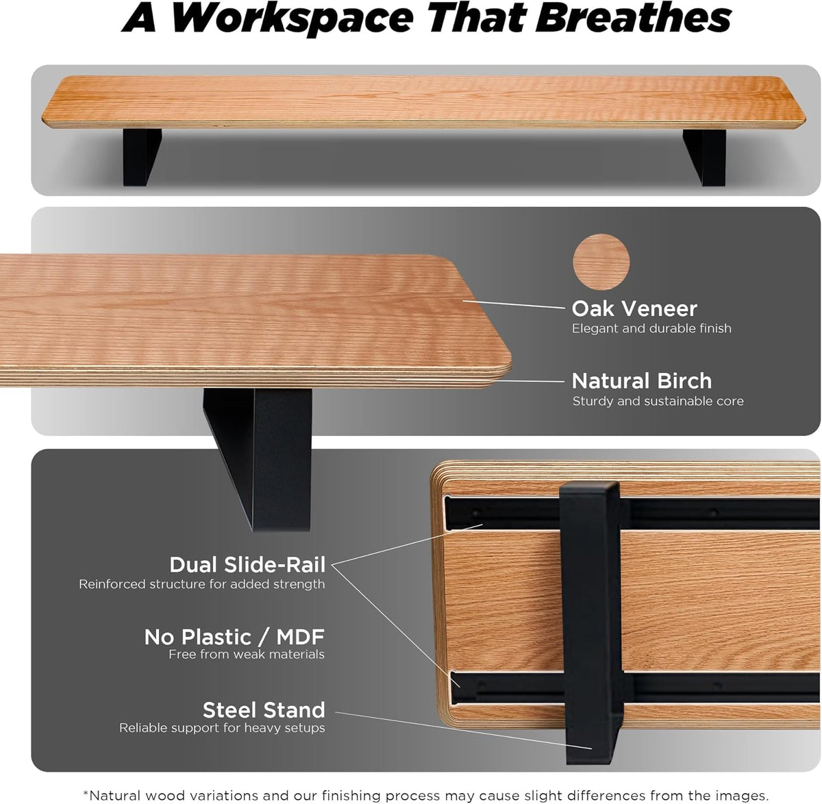 ULTRARM Moodular Wooden Monitor Stand Desk Organizer, Large 45.6" Oak