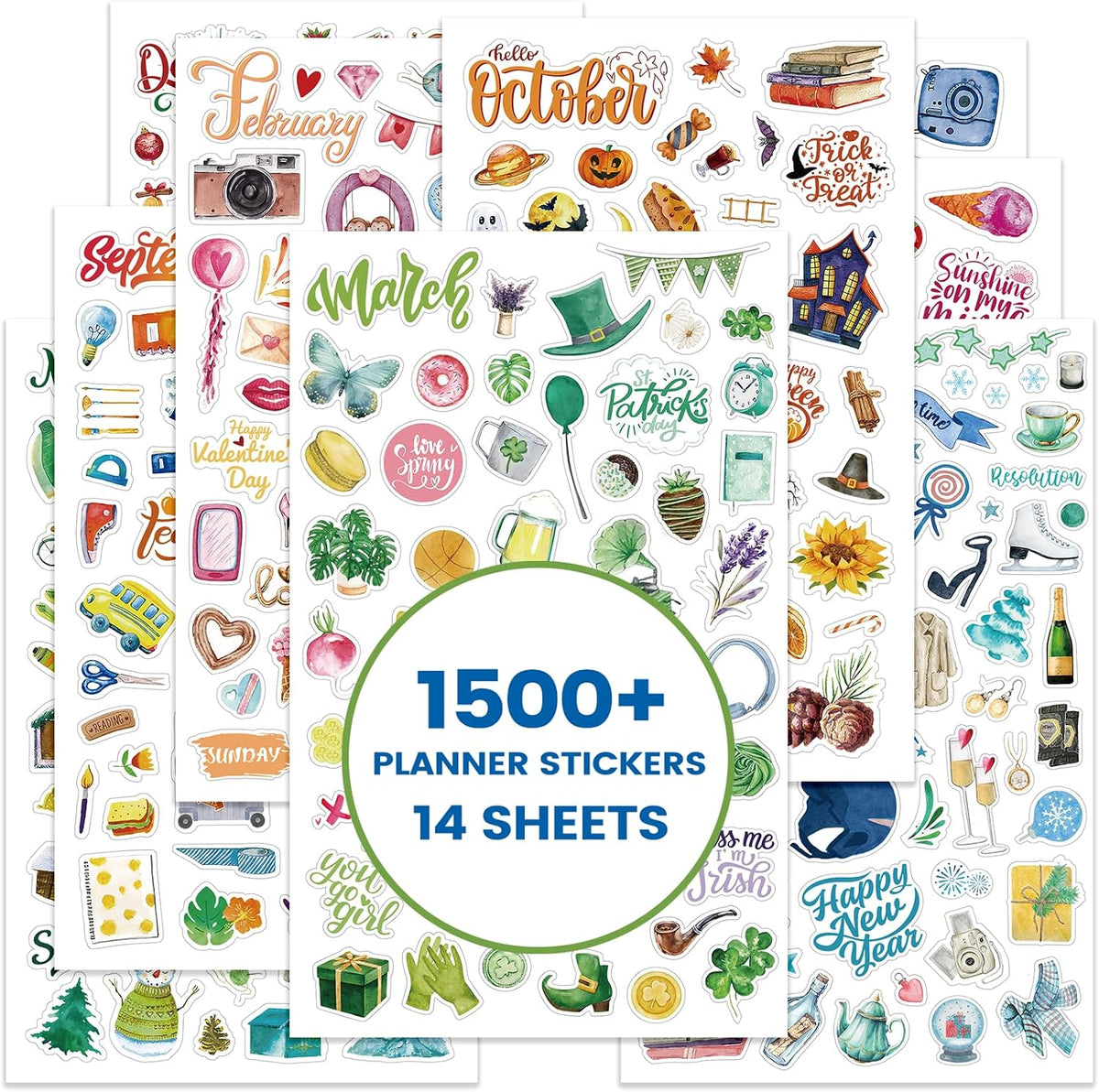 Planner Stickers - Calendar Stickers, 14 Sheets, 1500+ Sticker Per Pack