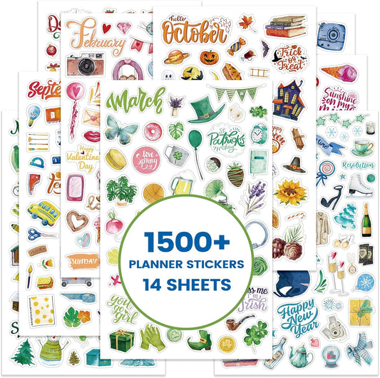 Planner Stickers - Calendar Stickers, 14 Sheets, 1500+ Sticker Per Pack