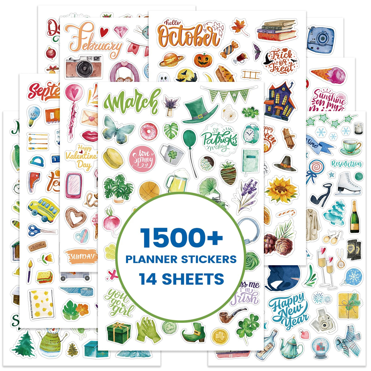 Planner Stickers - Calendar Stickers, 14 Sheets, 1500+ Sticker Per Pack