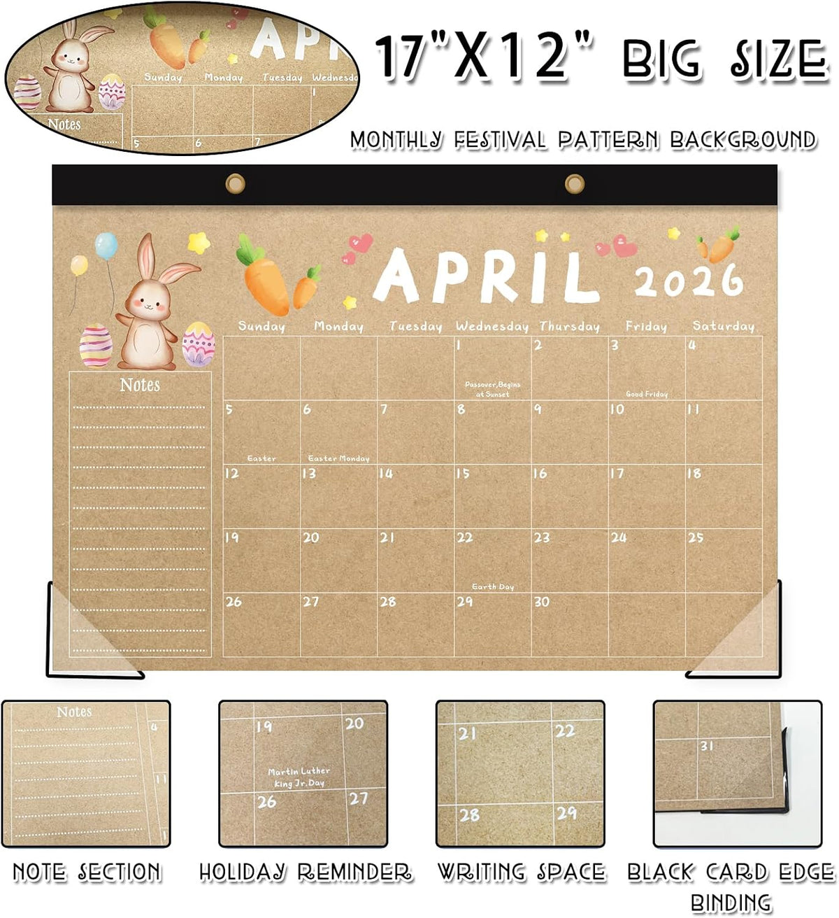 Desk Calendar 2026-2027, 18-Month 17" x 12" Wall/Desk Planner, Jan 2026 – Jun 2027, Thick Paper, Corner Protectors, Hanging Rope, Perfect for Office, School, Home