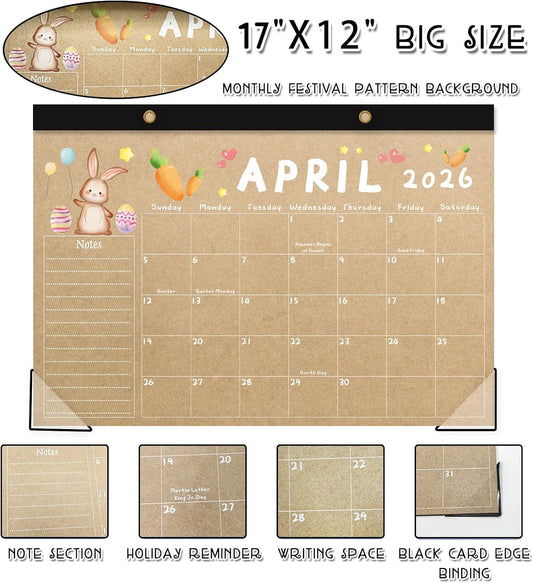 Desk Calendar 2026-2027, 18-Month 17" x 12" Wall/Desk Planner, Jan 2026 – Jun 2027, Thick Paper, Corner Protectors, Hanging Rope, Perfect for Office, School, Home