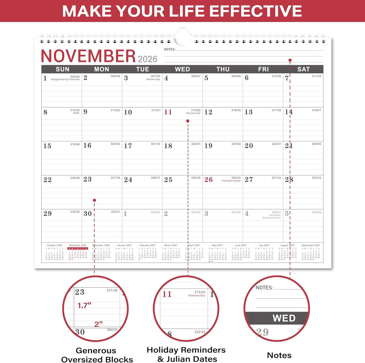 2026-2027 Wall Calendar - Sep. 2026 to Dec. 2027, 11.5"x14.75"