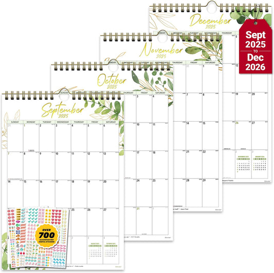 Decorably 18 Months Gold-Foiled Greenery Academic Hanging 2025 Calendar Wall July 2025 to Dec 2026, 10x14.5in Spring-Bound Office Wall Calendar with Stickers & Inspirational Quotes, Work and Home