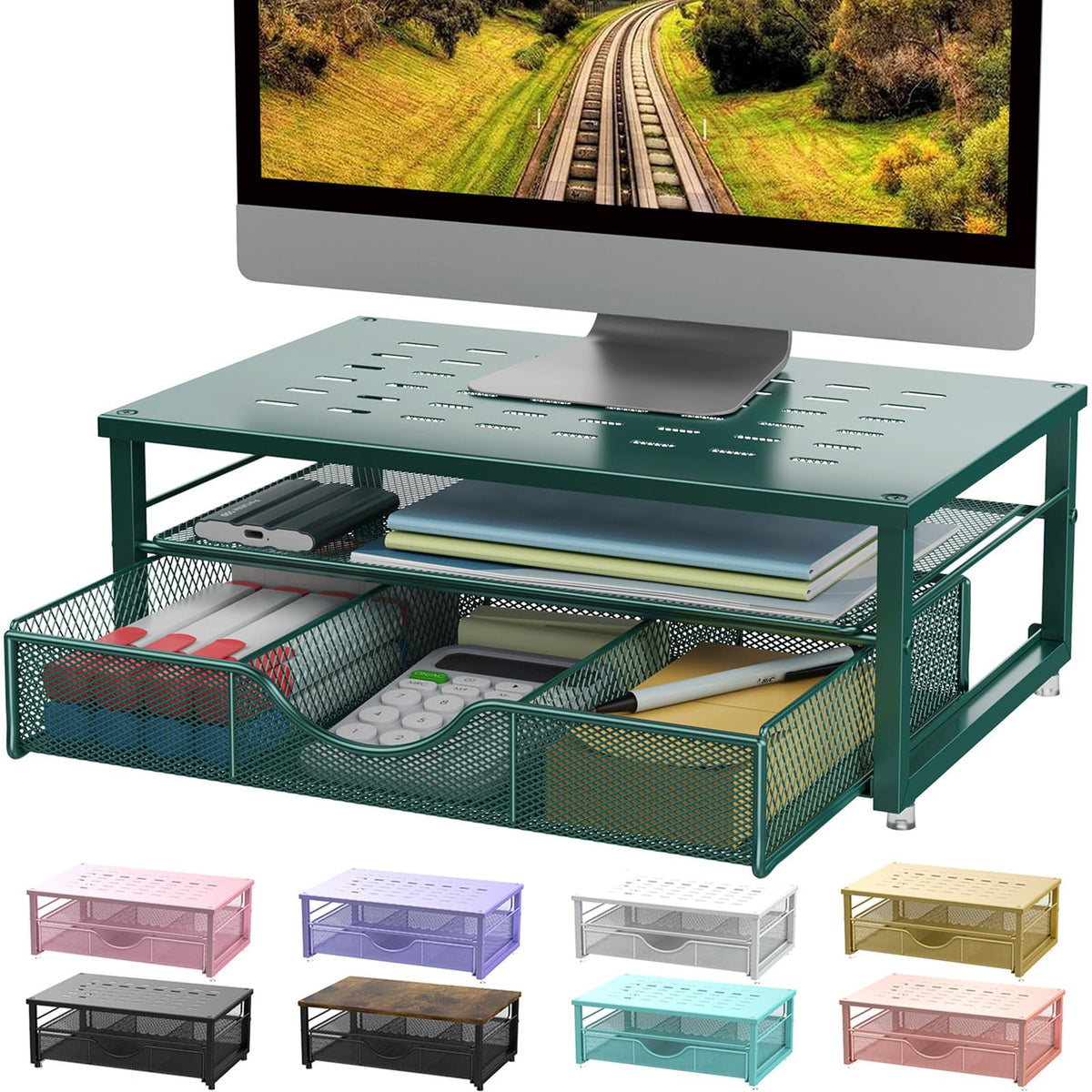 Computer Monitor Stand Riser with Drawer