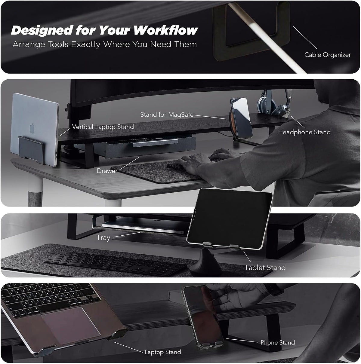 ULTRARM Moodular Wooden Monitor Stand Desk Organizer, Large 45.6" Oak