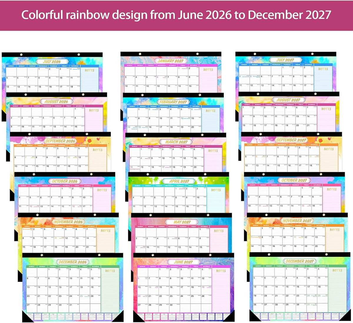 GuassLee Desk Calendar 2026-2027, Jun 2026-Dec 2027, 17"x11.5"