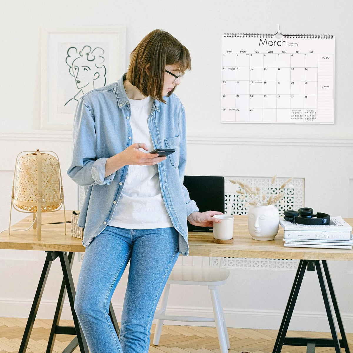 SKYDUE Wall Calendar 2026-2027, Apr. 2026 to Dec. 2027, 21 Months 2026-2027 Wall Calendar with Planner Stickers, 14.5" x 11", Black