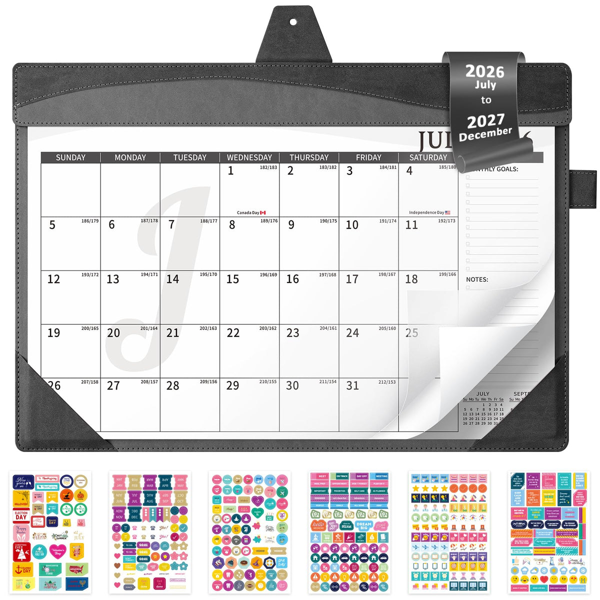 Ospelelf Desk Calendar 2026-2027 with Storage Pocket Protective Cover Large 12"x17" Leather Monthly Wall Planner Pad 18 Months January 2026 - June 2027 Pink