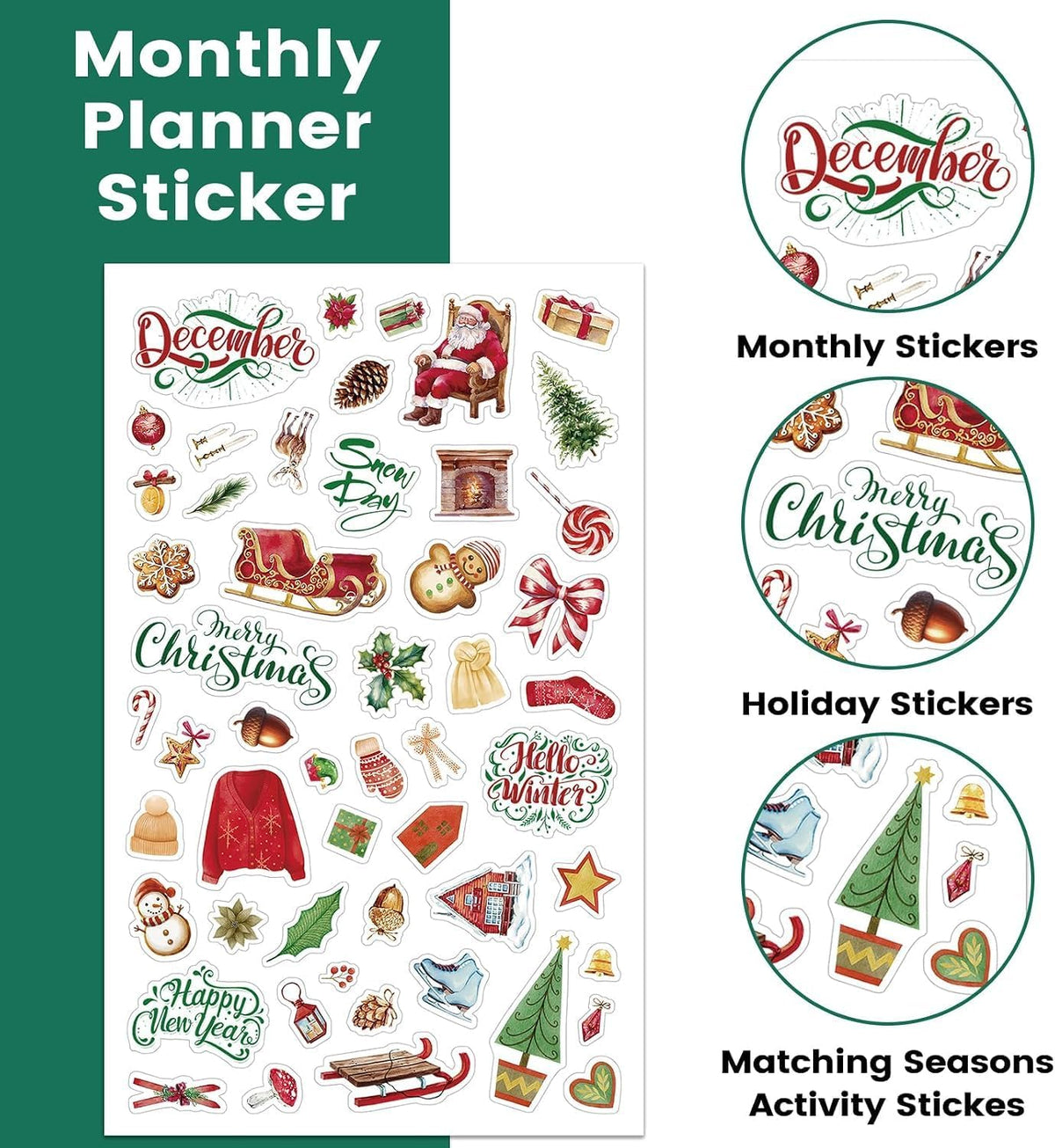 Planner Stickers - 12 Monthly Calendar Stickers for Celebrations, 14 Sheets