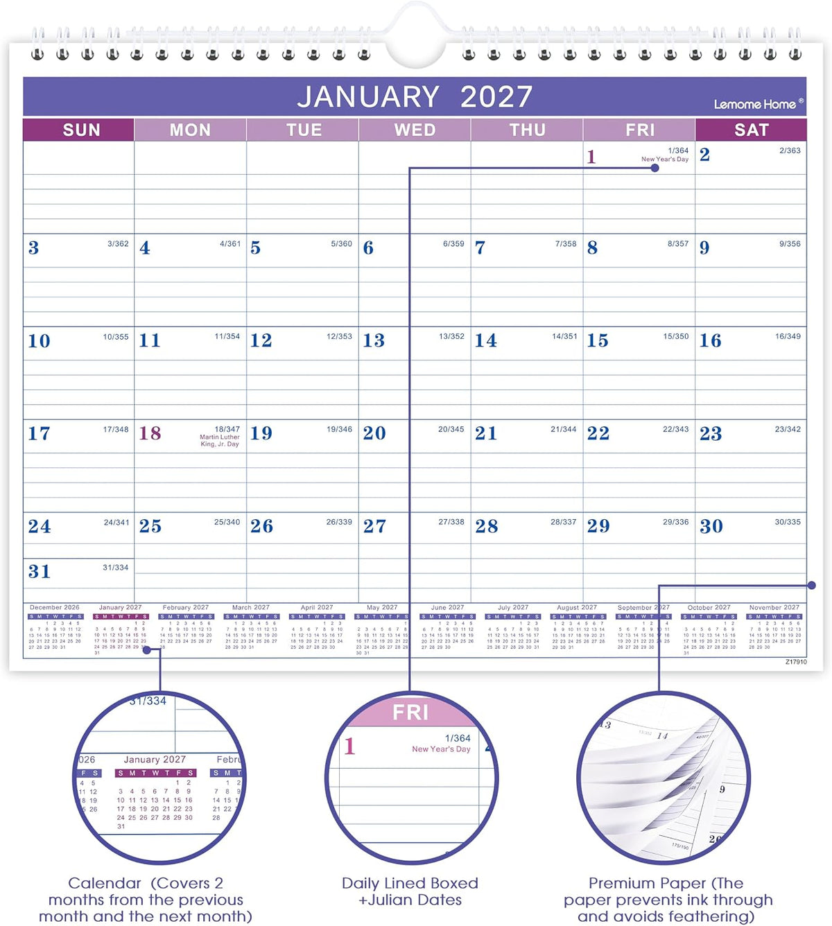 2027 Calendar, 2027 Wall Calendar 12 Month, 8.5" x 11", Wall Calendar 2027