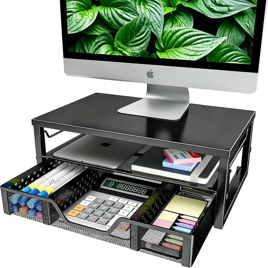 Simple Trending Desk Organizer and Accessories, Monitor Stand Riser, Black