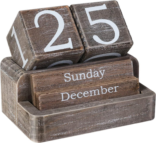 Wooden Block Calendar for Desk, Daily Desktop Perpetual Desk Calendar, Farmhouse Desk Accessories for Home Office Decor, Reusable Yearly, ‎‎Vintage Grey