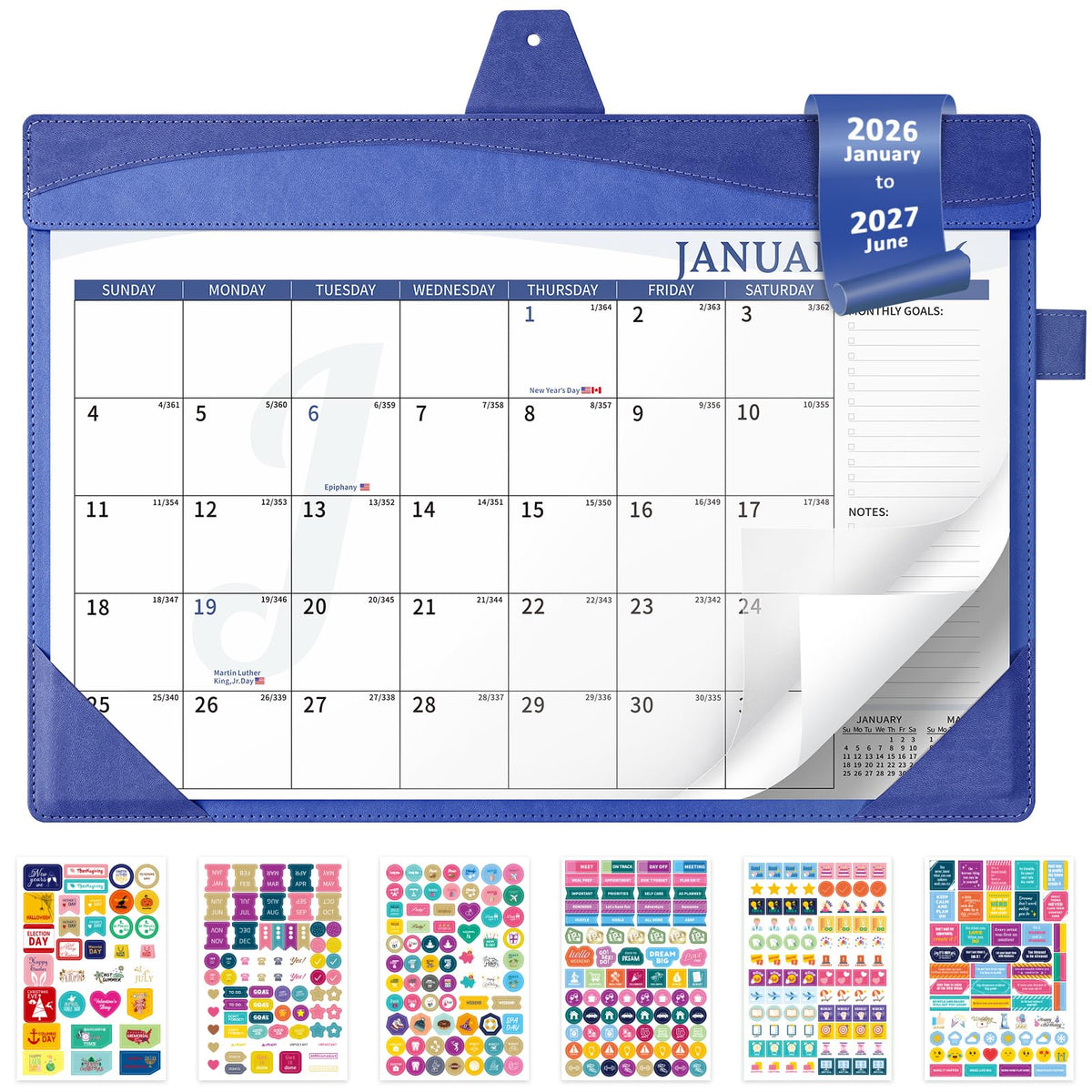 Ospelelf Desk Calendar 2026-2027 with Storage Pocket Protective Cover Large 12"x17" Leather Monthly Wall Planner Pad 18 Months January 2026 - June 2027 Pink