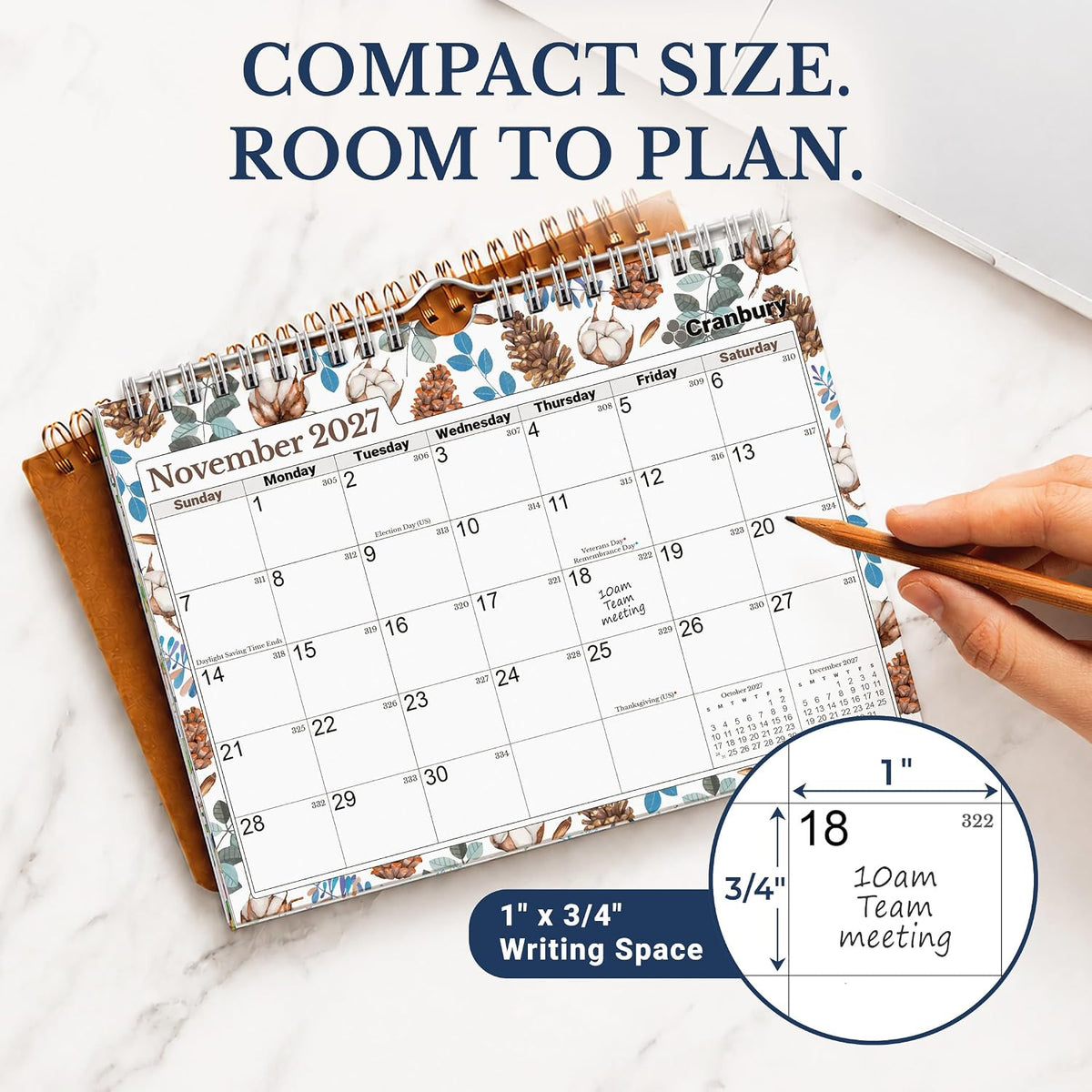 CRANBURY 2026-2027 Wall Calendar 8x6, 16-Month Mini Hanging Planner