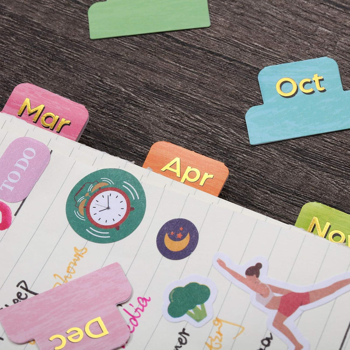 Outus 24 Pcs Monthly Tabs for Planners, Colorful Adhesive Planner Stickers