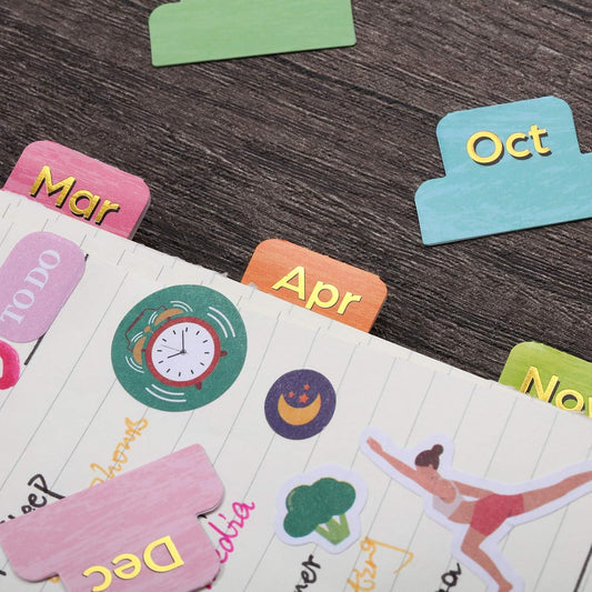 Outus 24 Pcs Monthly Tabs for Planners, Colorful Adhesive Planner Stickers
