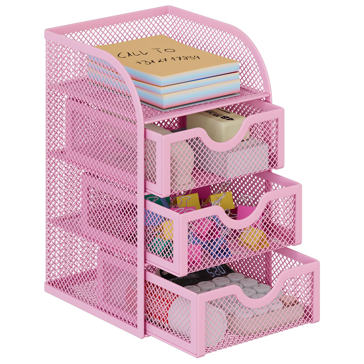 EasyPAG Mesh Desk Organizer with 3 Drawer Office Desktop Organizers and Accessories Stationery Caddy for Office, Home, Students, Black