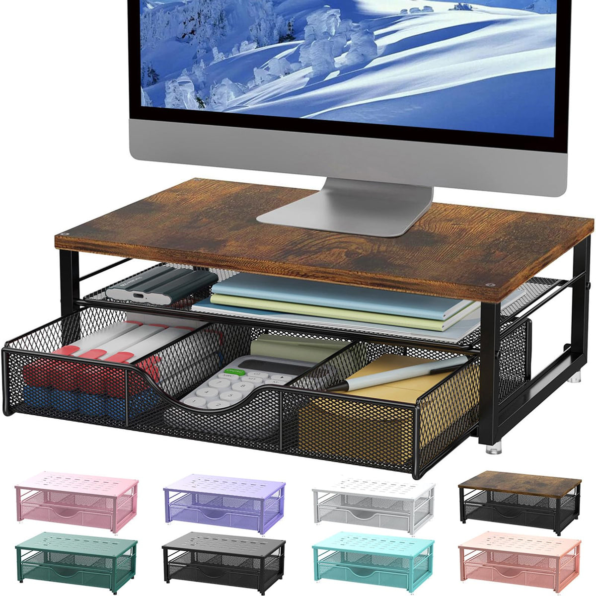 Computer Monitor Stand Riser with Drawer
