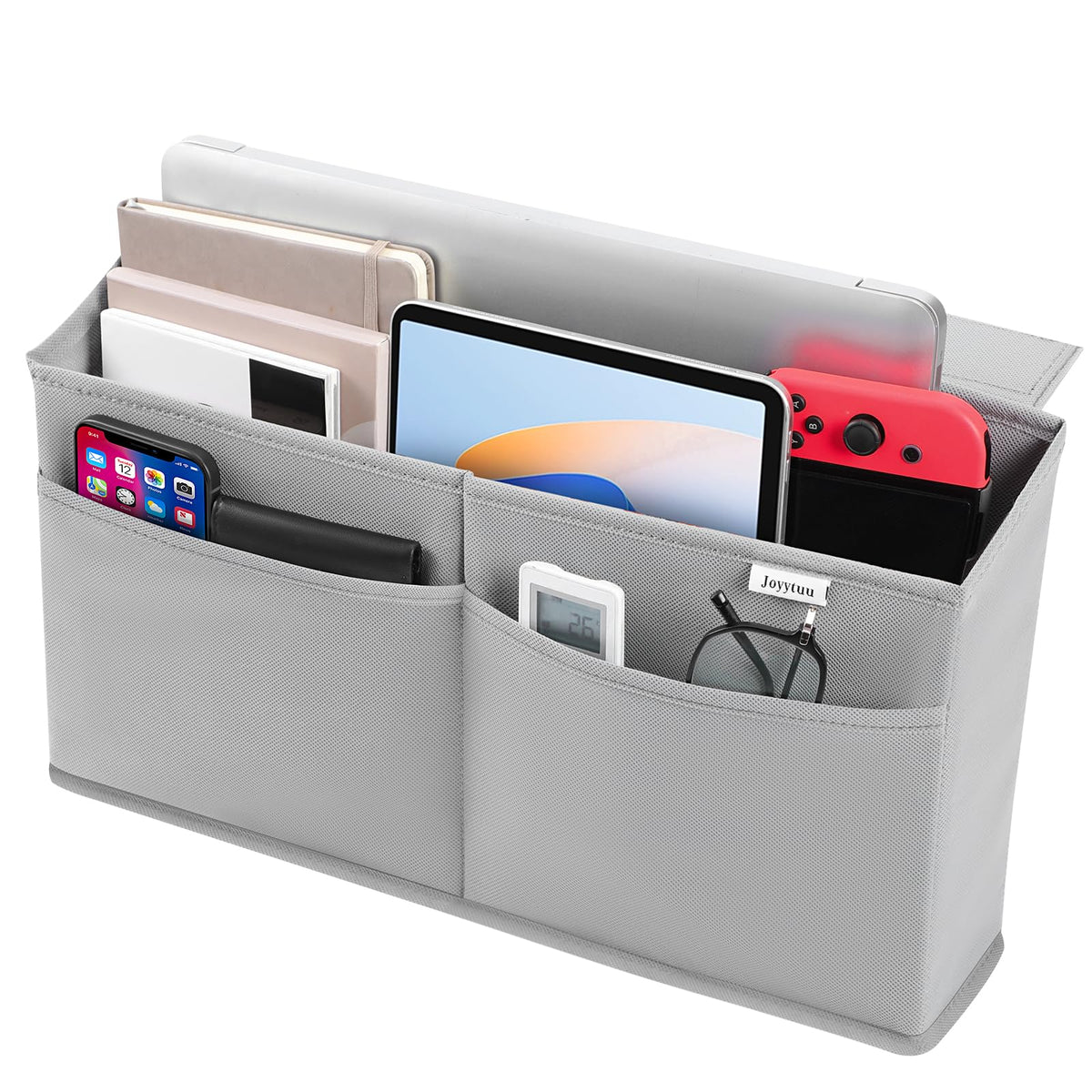 Desk Side Hanging Organizer, Adhesive Storage Bag with Pockets for Magazine Ipad Notebook, for End Tables Home Office Desks Computer Workstations Dressing Table, Grey