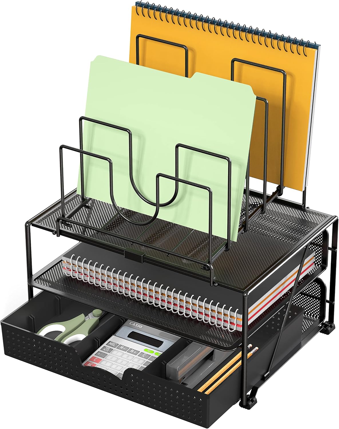 Deco Brothers Desktop File Organizer with Double Tray and 5 Folder Stand